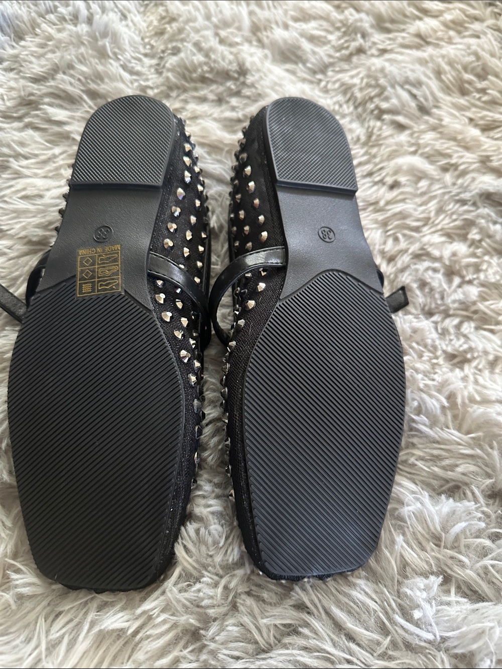 Studded Black Mesh Mary Jane Flats - Women's - Picture 3 of 8